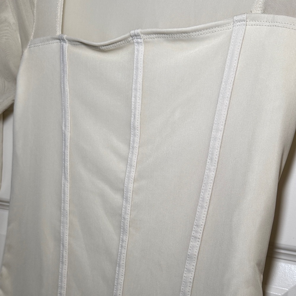Elegant Corset Style Cream Long Sleeve Bodysuit - Picture 2 of 4